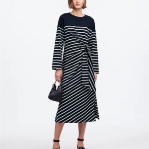Madewell Navy and White Striped Long Sleeve Dress